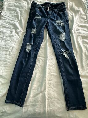 Dark Blue Distressed Women's Skinny Jeans